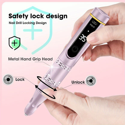 Nail Drill Machine 35000RPM Cordless Rechargeable — Professional Wireless Electric E-File Kit for Acrylic Gel Natural Nails, USB Nail File Drill Set for Salon & Home Manicure, 108 Bits Included