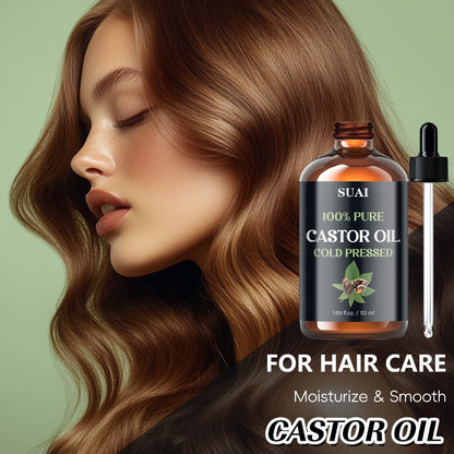 Castor Oil 100% Pure Cold Pressed 1.69oz for Hair Growth Eyebrows Eyelashes Skin Moisturizing Body Oil Plant Extract Hypoallergenic Smooth Soft Skin Care for Women Men