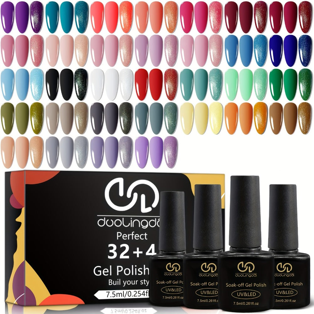 36pcs PC5 Gel Nail Polish Set - 32 Colors Gel Polish Kit Base Coat Glossy Matte And Glitter Top Coat Nail Polish Set Green Blue Red Pink Collection Gifts for Women