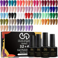 36pcs PC5 Gel Nail Polish Set - 32 Colors Gel Polish Kit Base Coat Glossy Matte And Glitter Top Coat Nail Polish Set Green Blue Red Pink Collection Gifts for Women