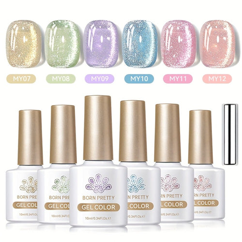 BORN PRETTY Cat Eye Gel Nail Polish 6PCS Flowing Series Magnetic 10ml Alcohol Free Soak Off LED UV - Long Lasting 30 Days DIY Salon Nail Art Set