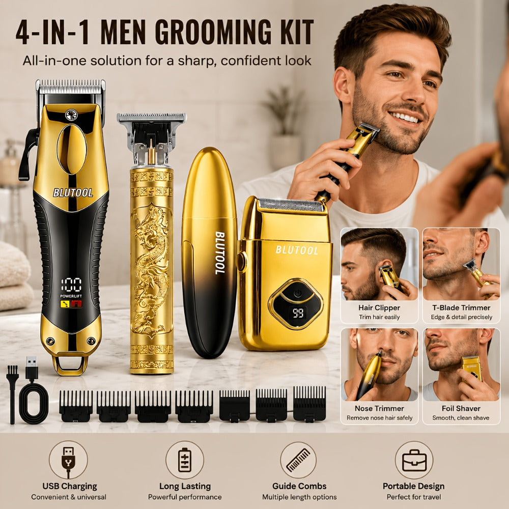 Men's Grooming Set Hair Clipper & Electric Shaver USB Rechargeable Cordless LED Display - Precision Grooming Kit Gift for Dad Husband Boyfriend