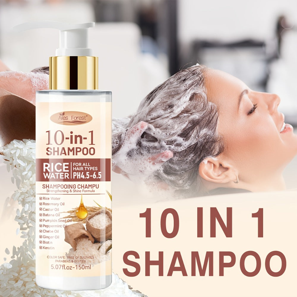 Rice Water Shampoo and Conditioner Set 2pcs — Fermented Rice Water 10-in-1 Hair Care, Volumizing Anti-Frizz Heat Protection, Repairs Damaged Hair for Thicker-Looking Hair