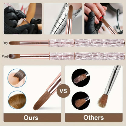 Kolinsky Acrylic Nail Brush Sparkling Pink Metal Handle – Round Head Nail Art Brush for Acrylic Application & Nail Extensions – Sizes #8 #10 #12 & 3-Piece Set for Professional Manicure & Salon Use