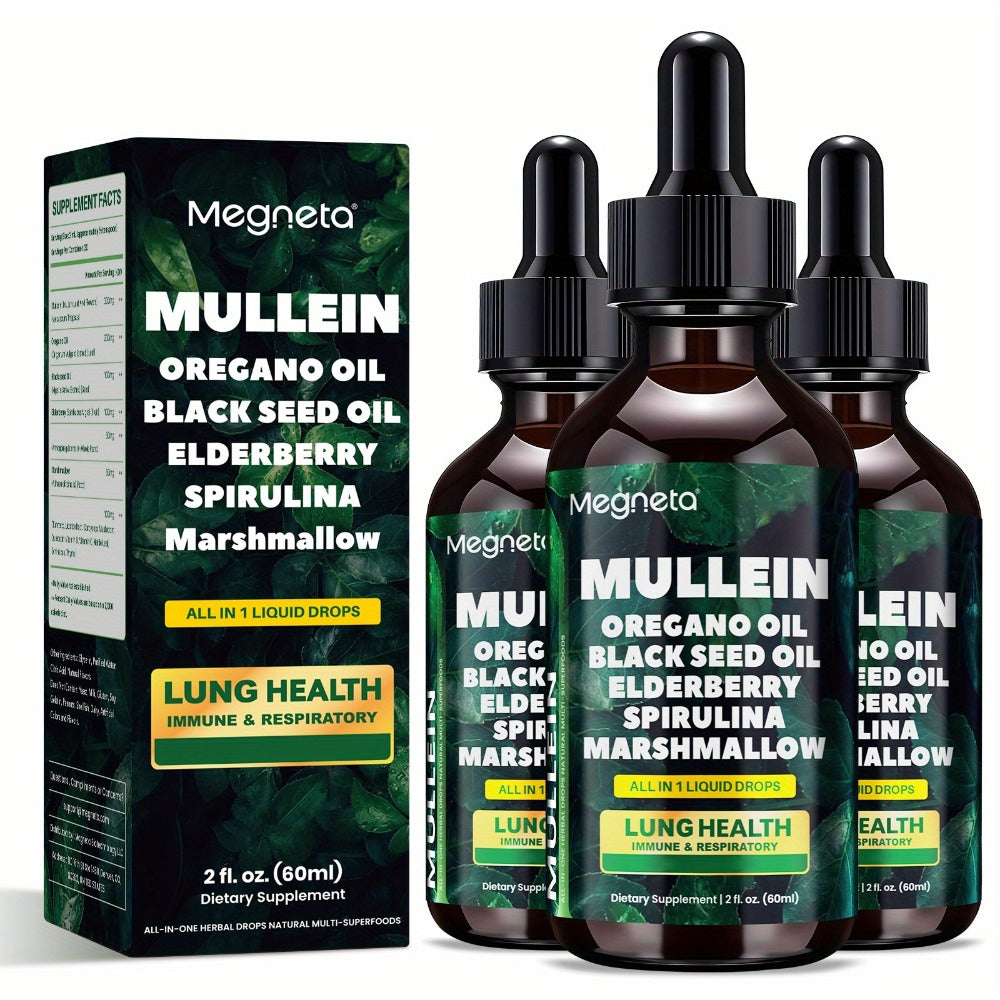 [Christmas Gifts] Mullein Drops for Lungs - for Lung Health Supplement- Mullein Leaf Liquid, Powerful Natural Herbals Formula for Breathing Comfort, Support Respiratory, Immune, Digestive System, Choice for Christmas Gifts, 2Fl.Oz/60Ml, Winter Food Gifts