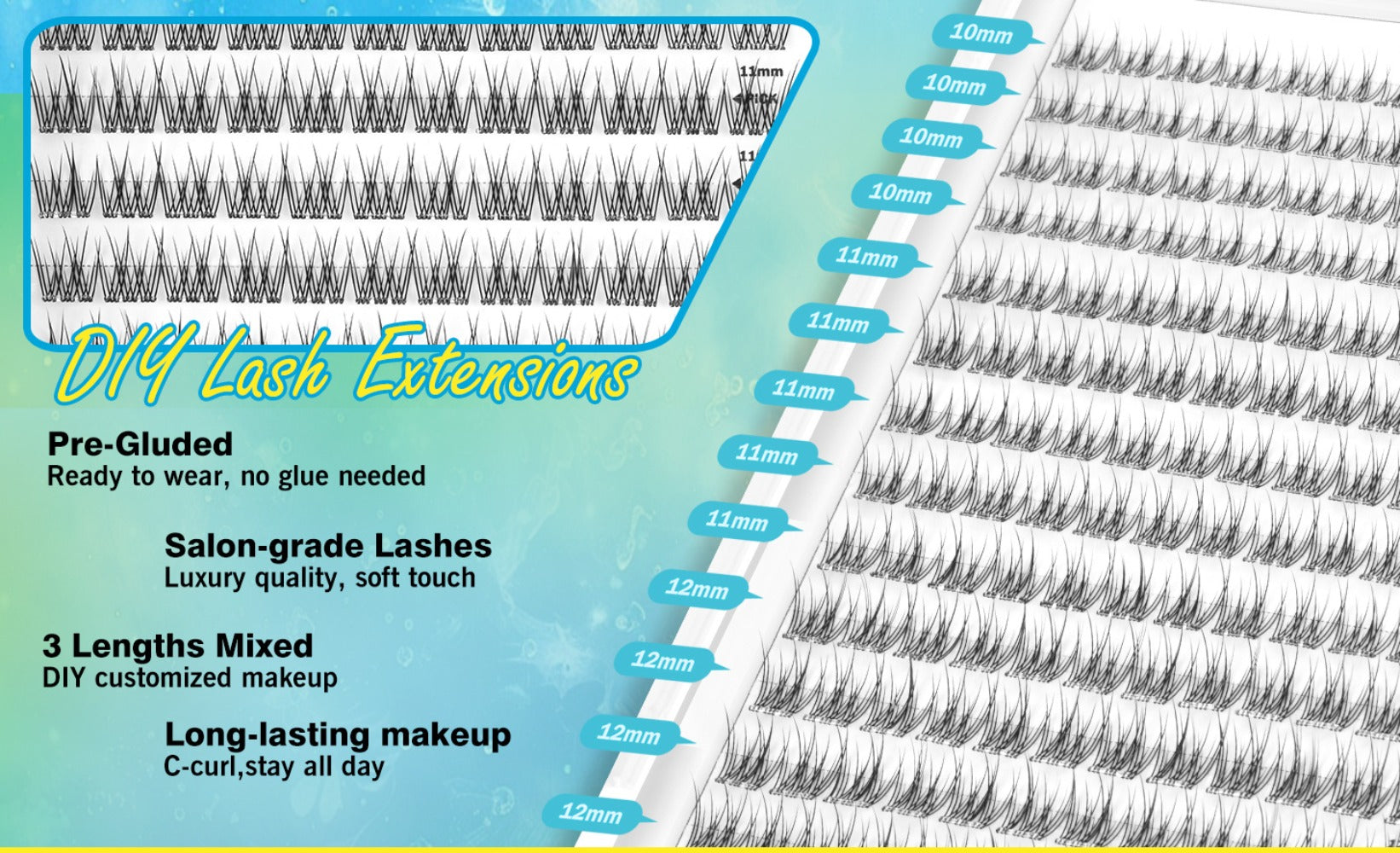 Self Adhesive Lash Clusters No Glue Needed, Lightweight Lashes Clusters Kit, Pre Glued Wispy Cluster Lashes Natural Volume Press On Lashes with 2 Tweezers, Reusable Eyelashes, Beginner Friendly Casual Attire Lashes Fluffy Individual Cluster Eyelashes