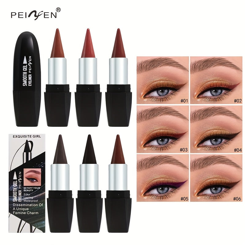 Eyeliner Set 6 Colors - Waterproof Long-Lasting Smudge-Proof Eyeliner Cream, Transfer-Proof Sliding Liner for Eyes & Lips, Black Brown Reddish Brown, Daily & Party Makeup for Women