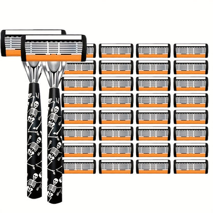 Safety Razor for Men - 7-Layer Stainless Steel Blades, Non-Slip Metal Handle, Classic Double Edge Razor for Beard & Mustache Grooming, Multiple Handle & Blade Pack Options