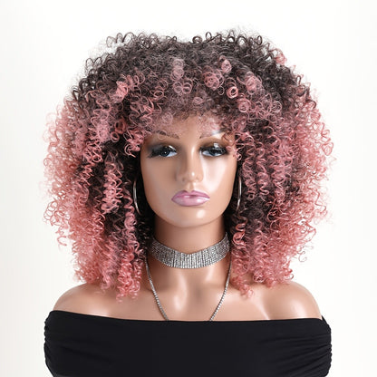 Afro Kinky Curly Wig Synthetic Short 16 Inch — 18 Colors, Heat Resistant, Elastic Net Cap, Women's Fashion Wig for Daily Wear, Cosplay, Party & Music Festival