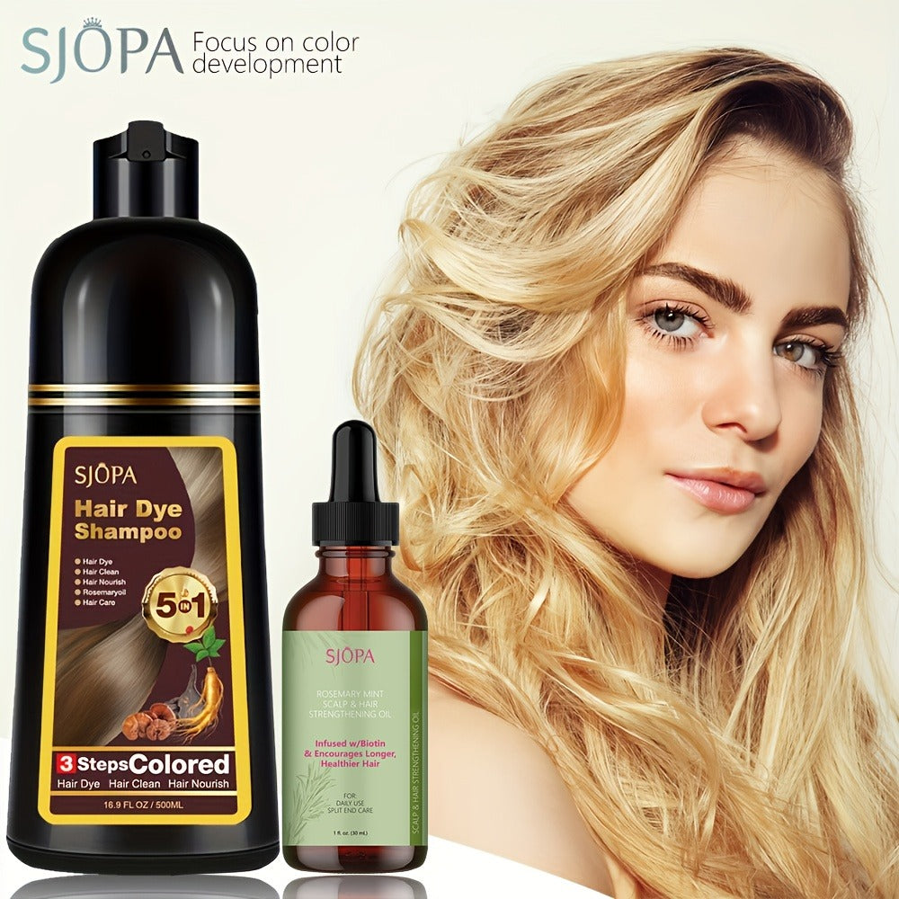 Hair Dye Kit – 3-in-1 Hair Dyeing Shampoo with Rosemary Oil & Squalane, Natural Plant-Based Formula, Gentle on Skin, Fast Color, Multi-Shade Home Hair Color Set