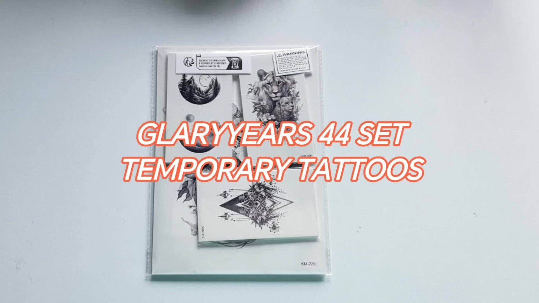 GLARYYEARS Temporary Tattoo for Men Adults, 44pcs Large+Small size Realistic Tattoos, Long-lasting Fake Tattoo Stickers, Cool Black Body Half Arm Tattoos, Mountain Lion Wolf Tiger Tattoo Design