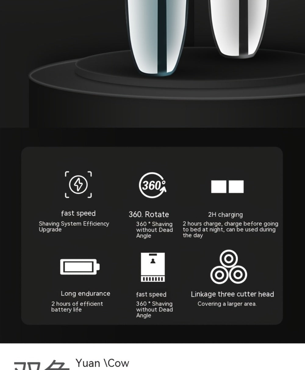 4D Floating Electric Shaver for Men - Triple Blade Waterproof Razor with LED Battery Display & Type-C Fast Charging, High-End Grooming Gift for Men & Fathers