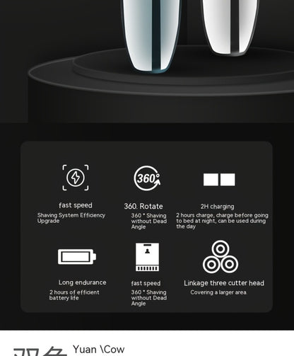 4D Floating Electric Shaver for Men - Triple Blade Waterproof Razor with LED Battery Display & Type-C Fast Charging, High-End Grooming Gift for Men & Fathers