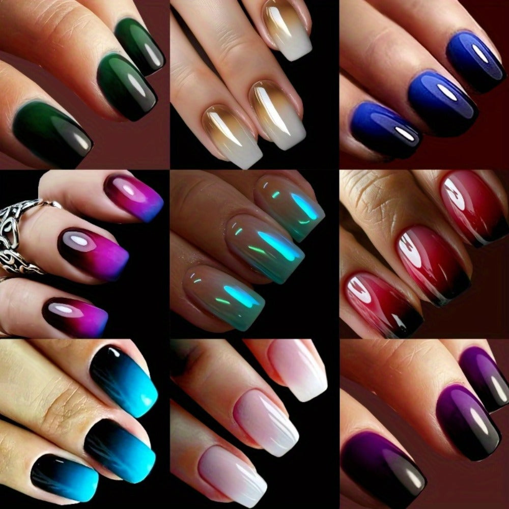 Short Square Fake Nail Glossy False Nails with Designs Gradient Glossy Press on Nails 216pcs (9 PACK) Acrylic Nails Glue on Nails Full Cover Stick on Nails for Women and