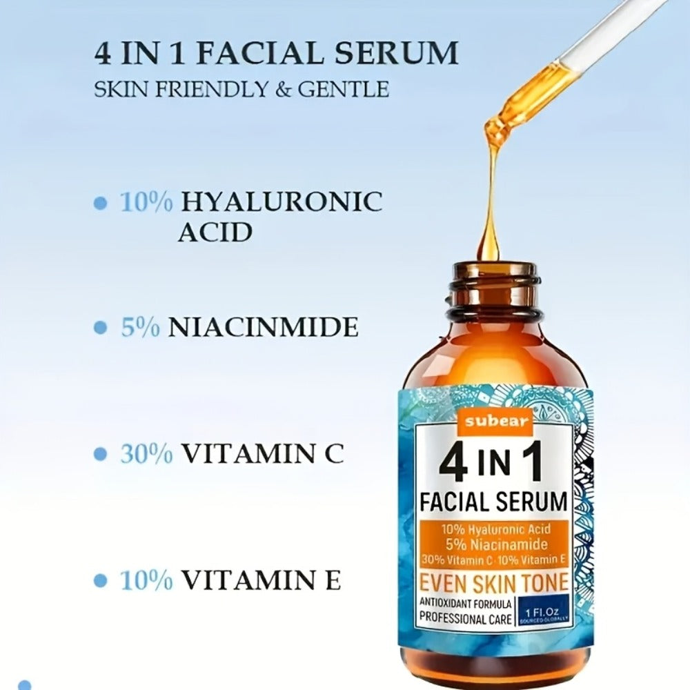 4-In-1 Hyaluronic Acid, Niacinamide, Vitamin C, Vitamin E Facial Serum, Moisturizing, Nourishing Skin, Suitable for All Skin Types 30Ml/1.05Oz (4pcs)