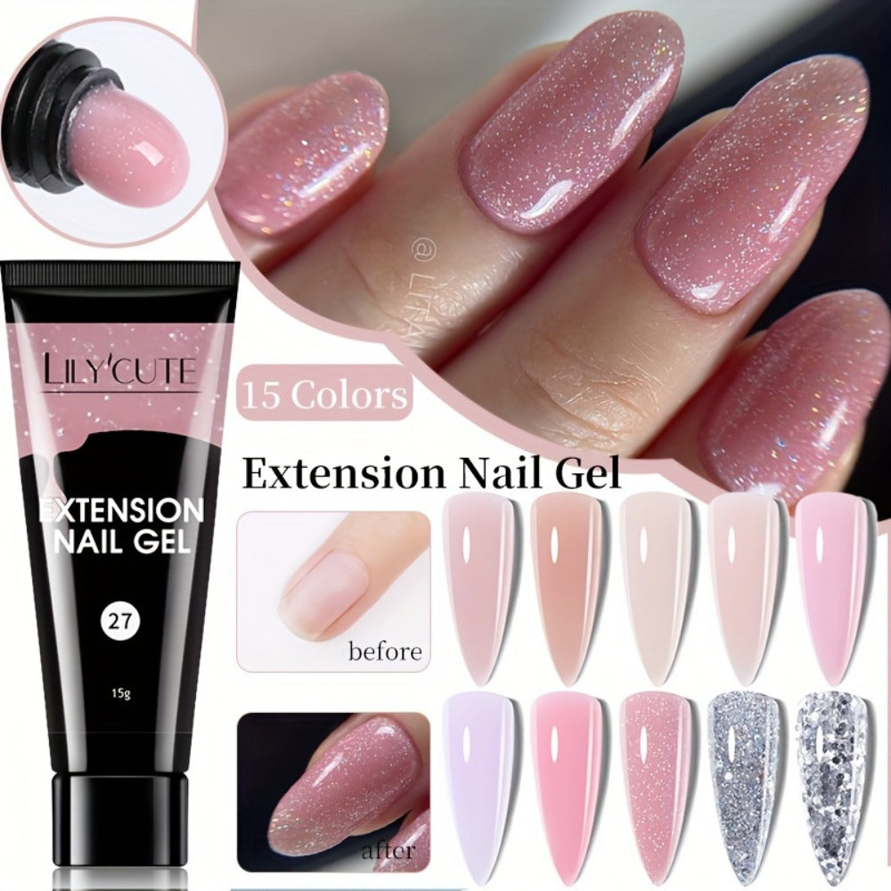 LILYCUTE 0.51oz 5pcs Quick Extension Gel Nail Polish Set in White, Nude, Pink, Acrylic, And Crystal for Nail Construction, Perfect for Manicure