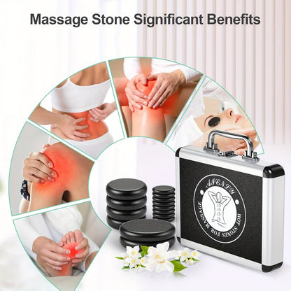 Hot Stone Massage Set with Heater — 10 Basalt Stones, Temperature Control, Professional Spa Kit for Full Body Relaxation, Muscle Relief, Home & Salon Use, 2 Sizes