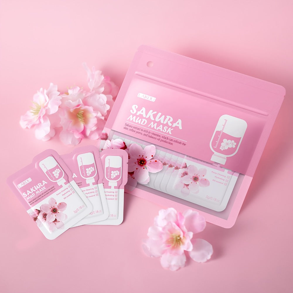 10pcs Japan Sakura Day And Night Skincare Set - Gentle Cleansing Face Wash And Mask, Serum, Eye Cream, Facial Cream, Tone Up Cream, Lips Moisturizer, Mud Mask