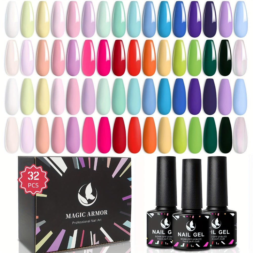 Gel Nail Polish Set 32 Colors Nude Gray Pink Blue Floral Rhapsody Series Pastel Paint Can Be Soaked UV Four Seasons Manicure Starter Set Women's Gift
