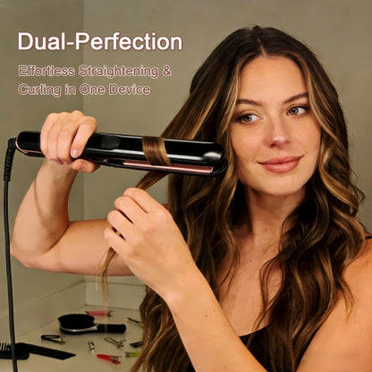 Professional Ceramic Ionic Flat Iron Hair Straightener 2-in-1 Straightener Curler Plasma Anti-Static Dual Voltage LCD Display 260°C 1 Inch & 2 Inch Black