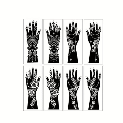 Temporary Tattoo Stencil Set 8pcs Hollow Floral Designs for Arms Hands Forearms Airbrush Spray Paint Flash Tattoo Kit Valentine Wedding Party Body Art Supplies