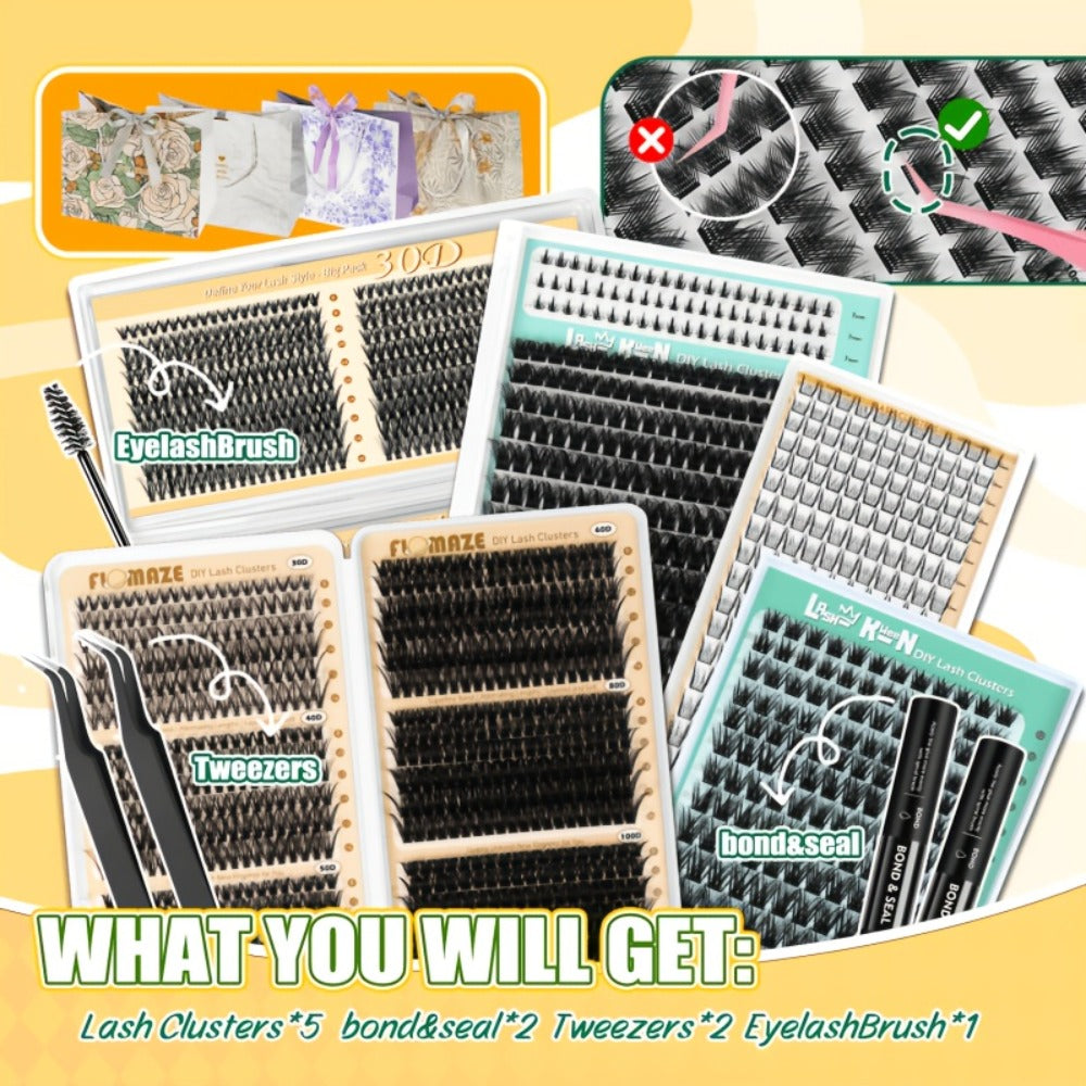 Lash Clusters Kit 5 Boxes Lash Clusters Gift/209/276/708/800pcs False Eyelashes, Fluffy Wispy Manga Fairy Lashes Top And Bottom Lash Clusters with Gift Bags, Natural Volume Lashes Long Lasting Reusable Lashes Beauty Gift for Mom Wife Daughter Friend