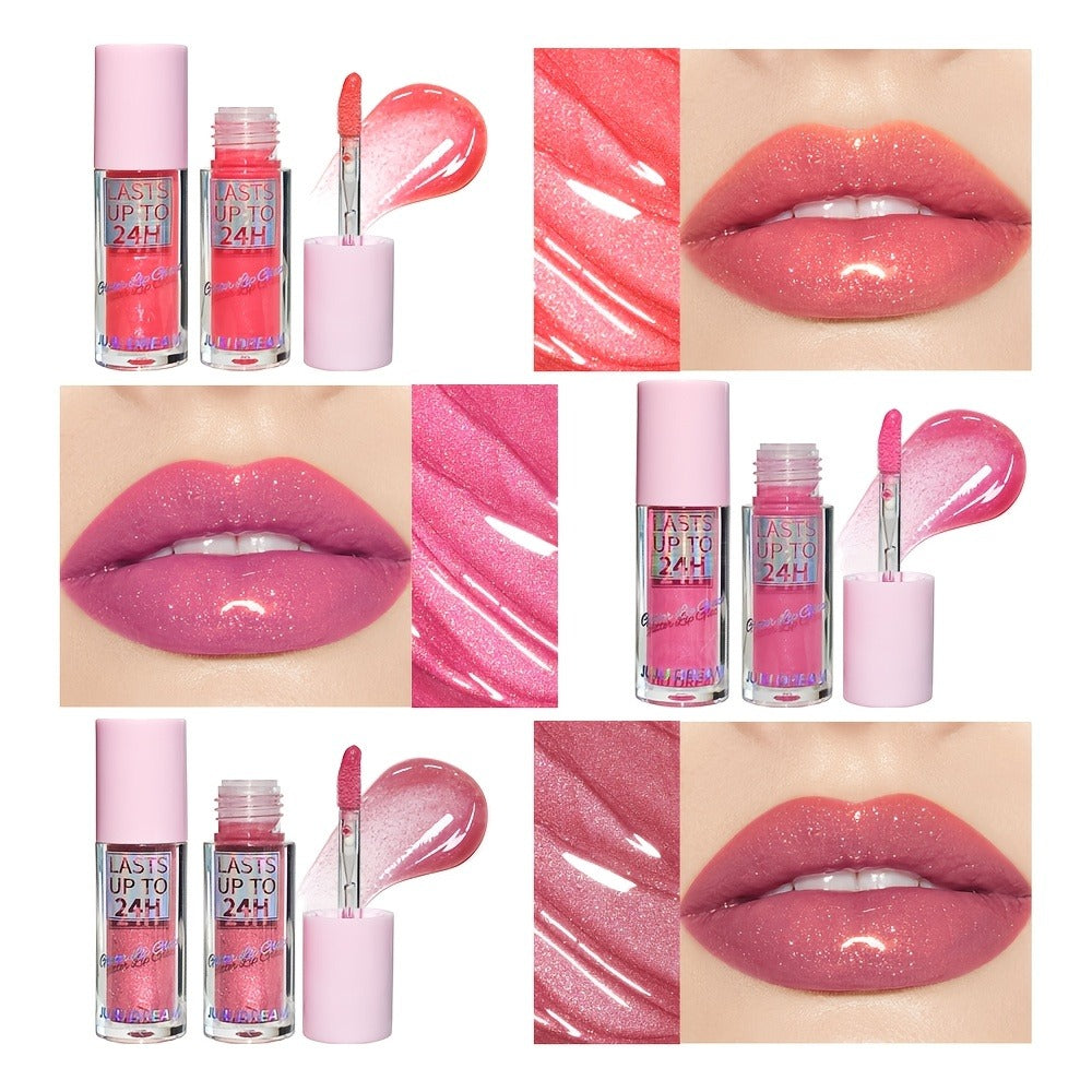 Lip Gloss & Lip Stain Set — Waterproof 24H Long-Lasting, Glitter Shine, Moisturizing Lip Oil, Berry Coral Pink Red Shades, High-Impact Color for Festivals & Everyday Glam