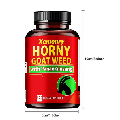 Horny Goat Weed Premium Blended Formula - Replenish Energy, Support Male Vitality & Stamina - 120 Capsules Men's Herbal Supplement