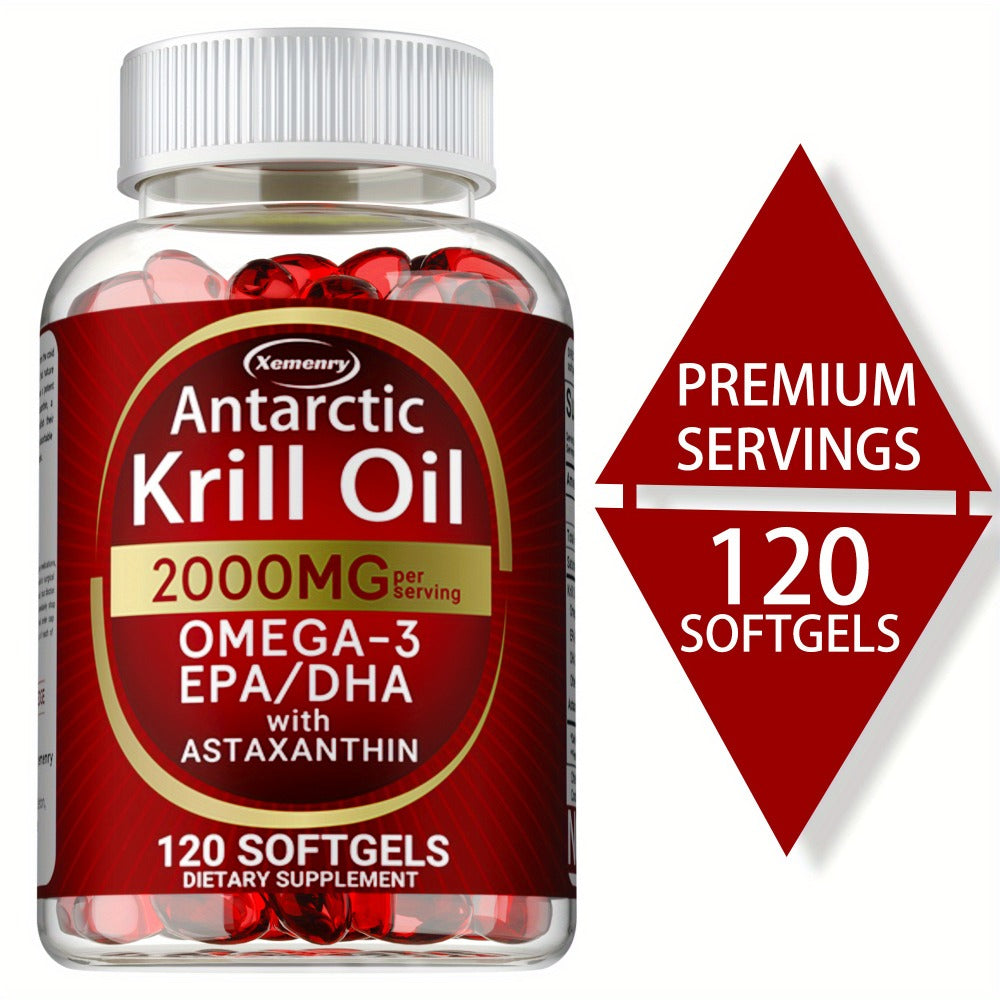 Antarctic Krill Oil - 2000 Mg - Rich in Omega-3 EPA, DHA and Astaxanthin - Supports Bone, Immune Health - 120pcs