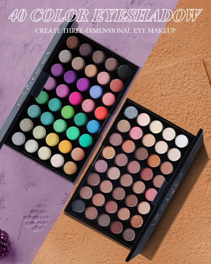 Eyeshadow Palette 40 Color Makeup Set with Mascara Eyeliner Eyebrow Pencil Eye Shadow Brush - Complete Beginner Eye Makeup Kit Gift for Women
