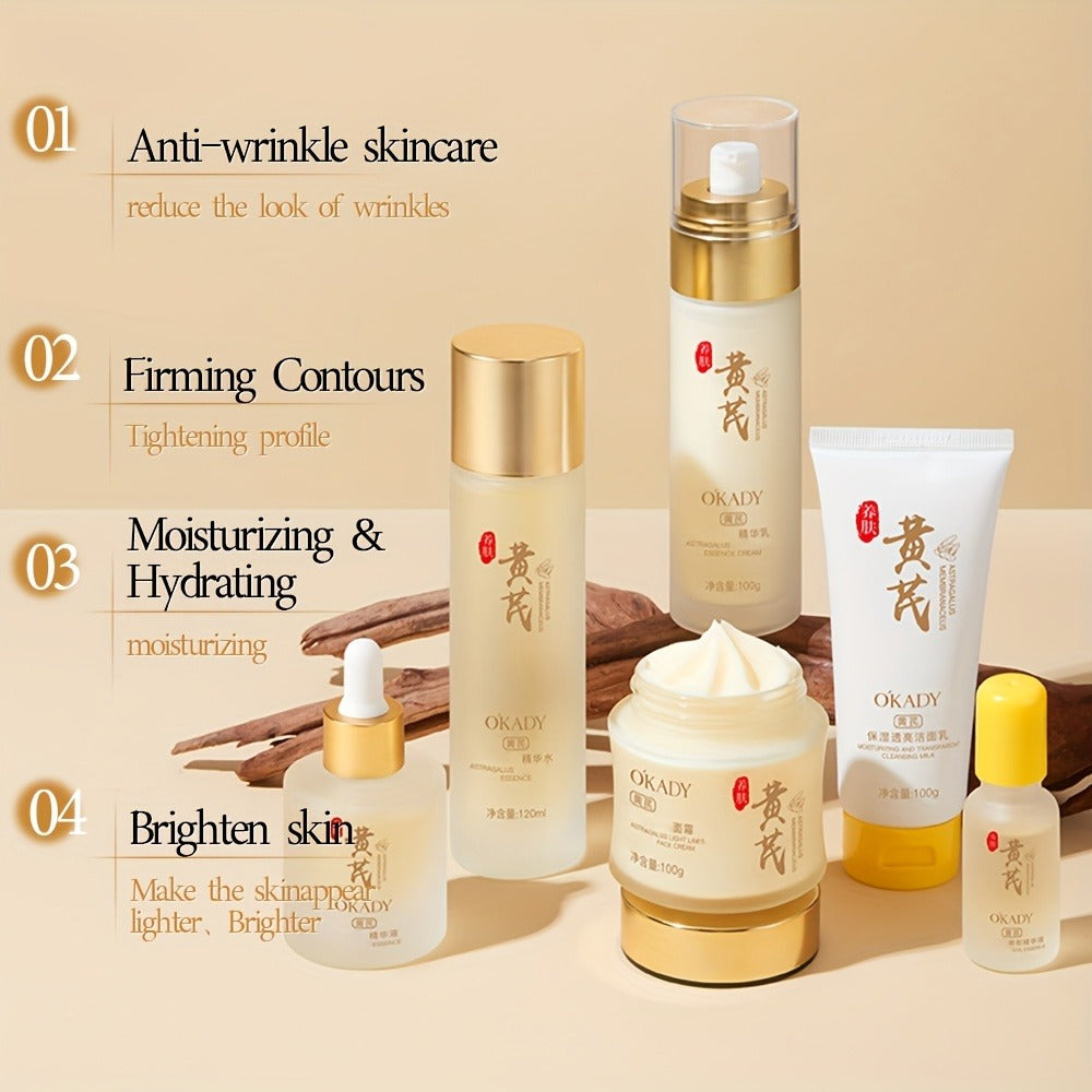 Astragalus Skin Care Set, And Astragalus Face Cream-100g, Antioxidant, Hydrating Nourishing, Reduce The Look Of Wrinkles, Astragalus Face Cream, Essence, Facial Cleanser, Water, Lotion, Eye Cream. Suitable For All Skin Types