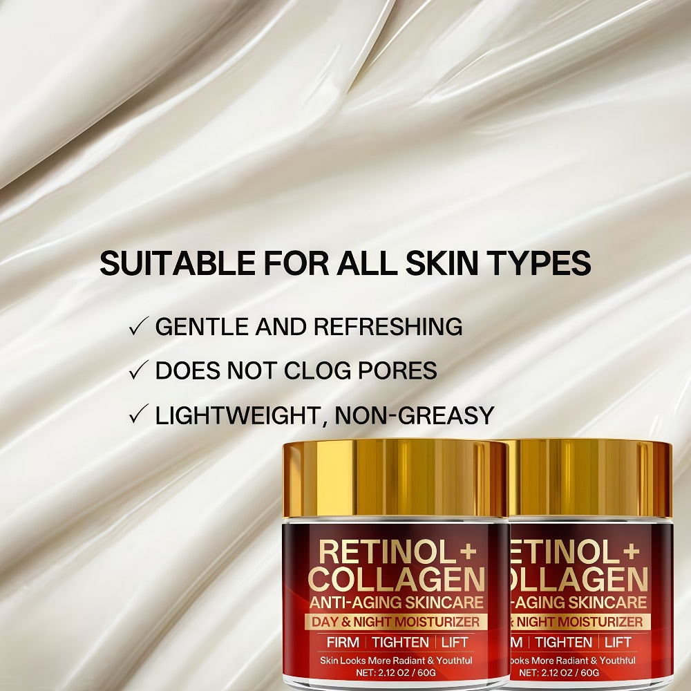 2pcs Morning And Evening Cream, Containing Collagen And Hyaluronic Acid, Deeply Moisturizes The Skin, Suitable for Dry Skin. Facial Moisturizing Cream, Suitable for Day And Night Use, Daily Skincare, Facial Care, Travel Gear, Perfect Gift