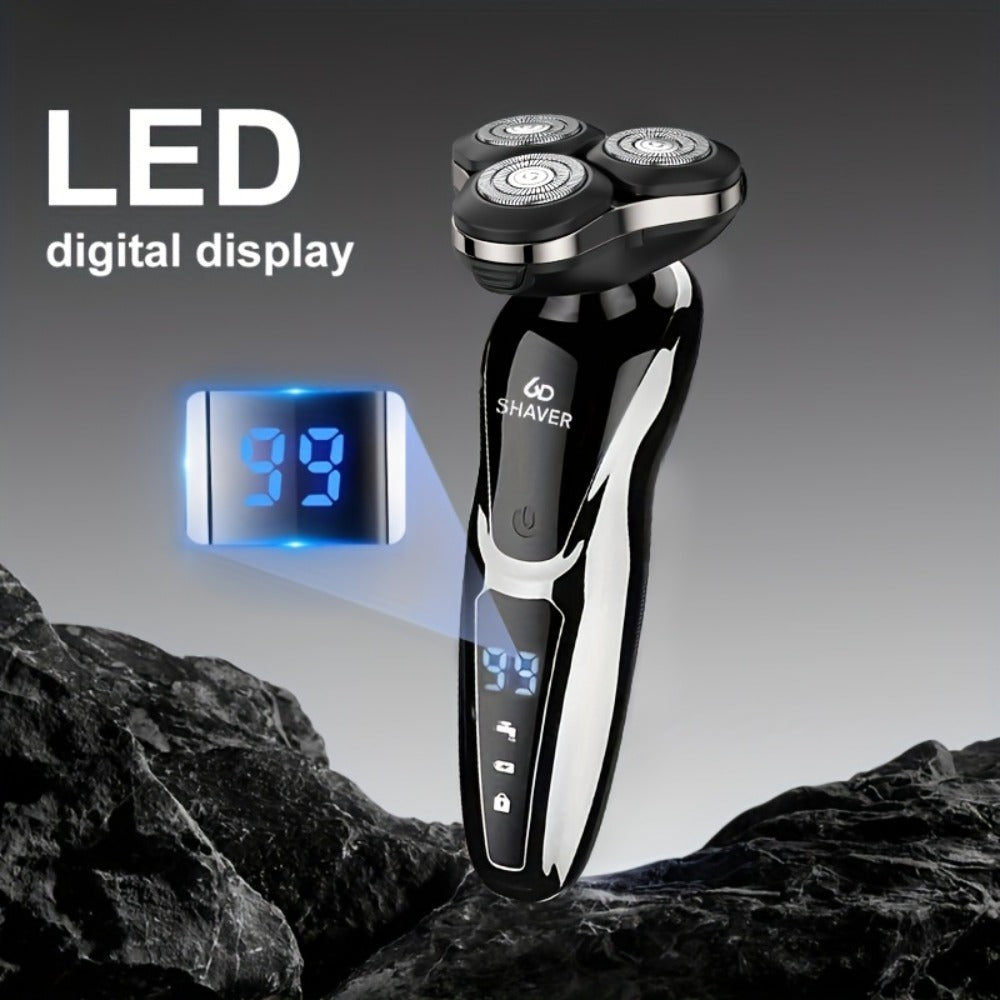 Men' 3-in-1 Electric Razor & Shaver - Portable Beard Trimmer with 3D Floating Blade, Digital Display Suitable for Nose Hair Trimmer, Ear Hair Shaver, Eyebrow Grooming Machine, - Shaving Device