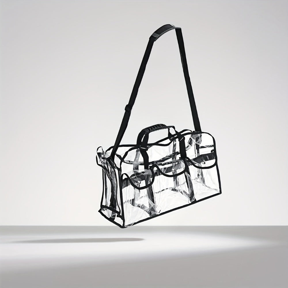 A Set of Extra-Large Professional Transparent PVC Bag, Ideal for Both Men And Women, Featuring Ample Storage Space, a Travel Design, Three External Pockets, And Adjustable Shoulder Straps