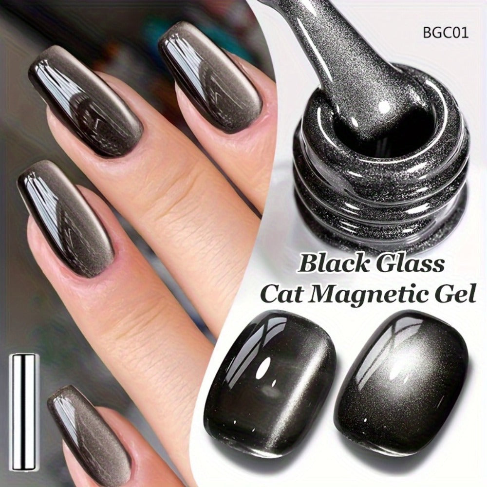 BORN PRETTY 0.34oz Black Glass Bead Black Color Cat Magnetic Gel Nail Polish With A Delicate Magnetic Powder Effect And Shiny Soak Off Gel