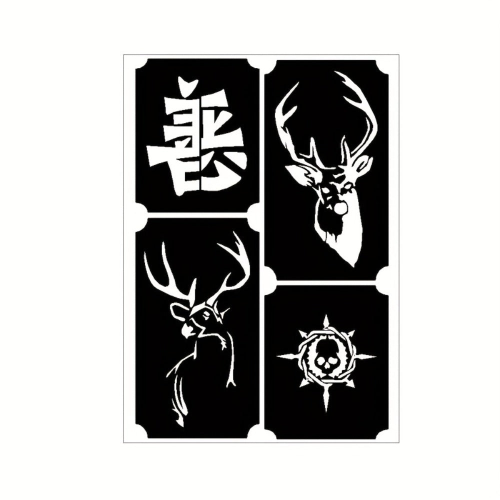 Tattoo Stencil Kit, Reusable Temporary Tattoos Stencils, Airbrush Tattoo Stencil Stickers, Whale Dolphin Cat Deer Wing Crown Creative Cross Moon And Sun Pattern, Tattoos Stencil for Adults And Beach Festivals Parties