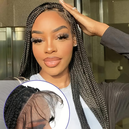 Box Braids Wig 360 Full Lace Front and Back Knotless Braided Wig 30 Inch for Women Natural Hairline High Temperature Fiber Wedding Party Daily Wear Multiple Colors