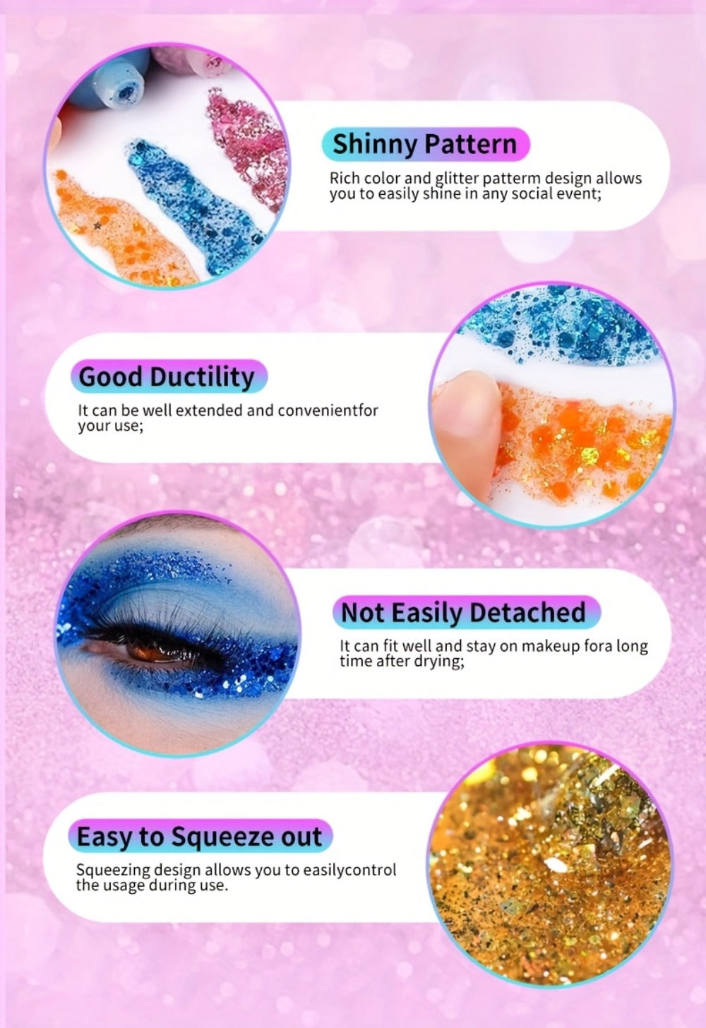 30pcs/box Face Glitter, Body Glitter, Transparent White Glitter Gel, Hair Glitter Gel, Various Shapes Colorful Glitter, Mermaid Sequin Makeup, Face Painting, Women'S Thick Shiny Glitter Gel Gift Se