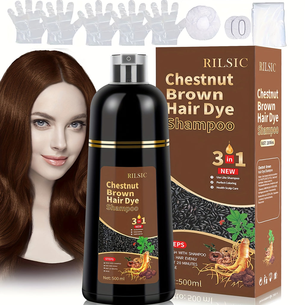 RILSIC 3pcs Hair Dye Shampoo 3-In-1 for Gray Hair, Long-Lasting And Herbal Ingredients Natural Shampoo Hair Dye Effect in Minutes Halloween Gift for Girlfriends/Boyfriends