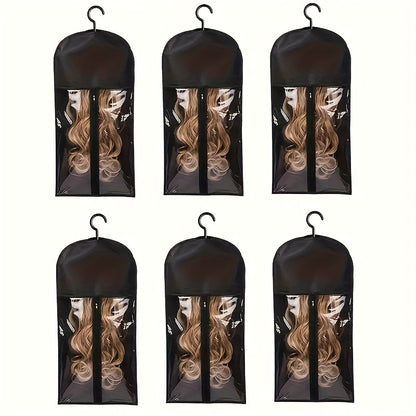 Wig Storage Bags with Hangers 6 Pack Dustproof Large Capacity Wig Organizer Bag Set Zipper Closet Hanging Bag for Wigs Hair Extensions Accessories Travel Salon Home Black