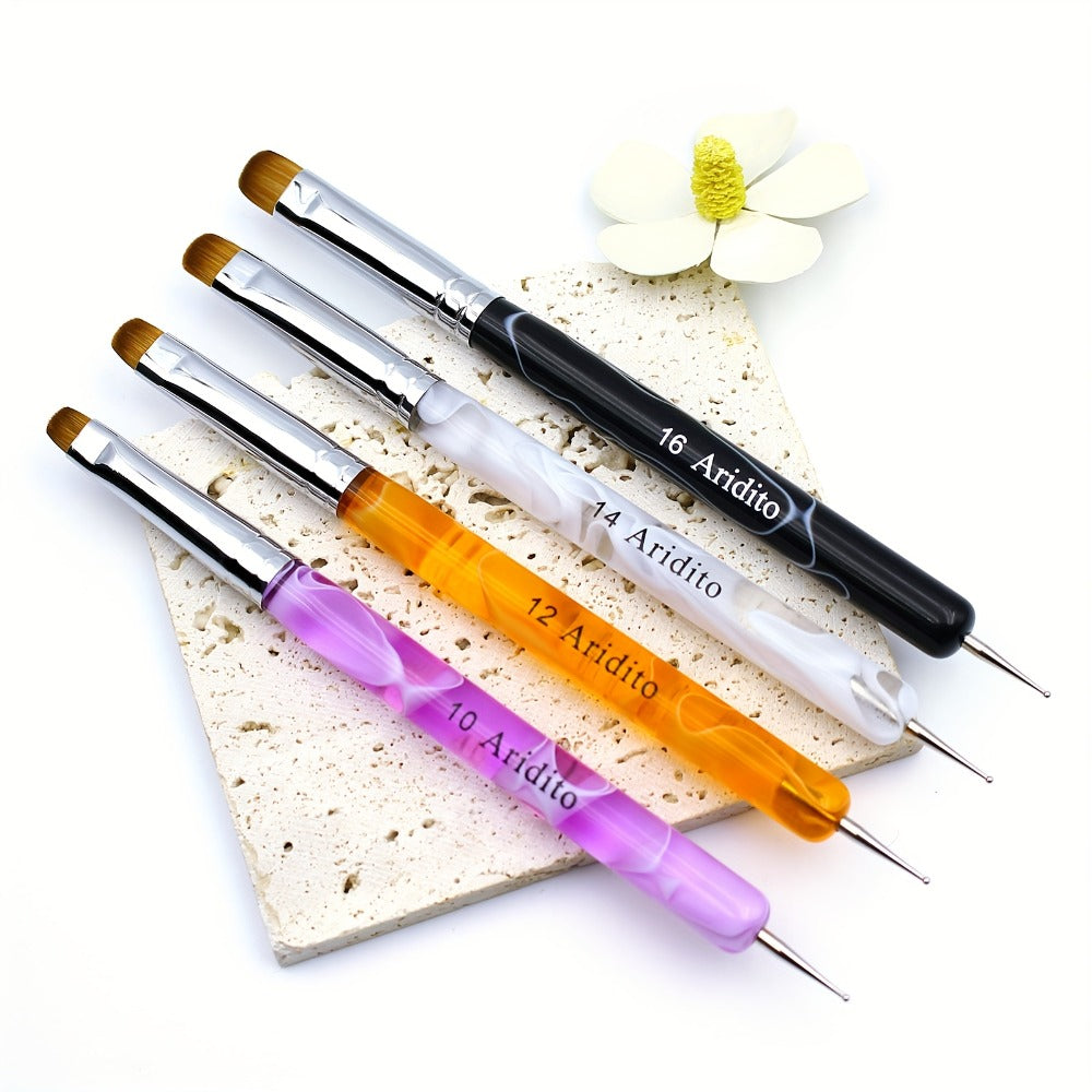 Aridito 4pcs Premium French Nail Art Brush & Dotting Tool - Professional Manicure Tool for Detailed Designs.(pink#10, Orange#12, White#14, Black#16), Salon Essentials, Precision Brushes, Fine Tip Brushes, Smooth Application, Nylon Bristles, Beauty