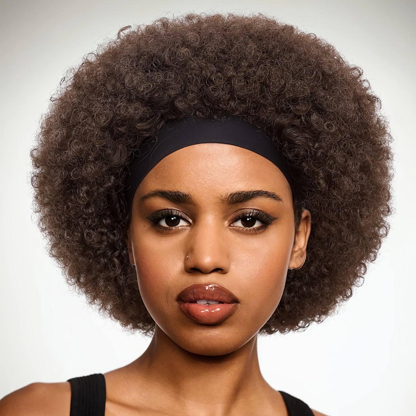 Afro Curly Headband Wig for Women — Short Kinky Curly Synthetic Wig 180% Density, No Lace No Glue, Attached Headband, Heat Resistant, Colors 1B 4# Ombre Honey Blonde