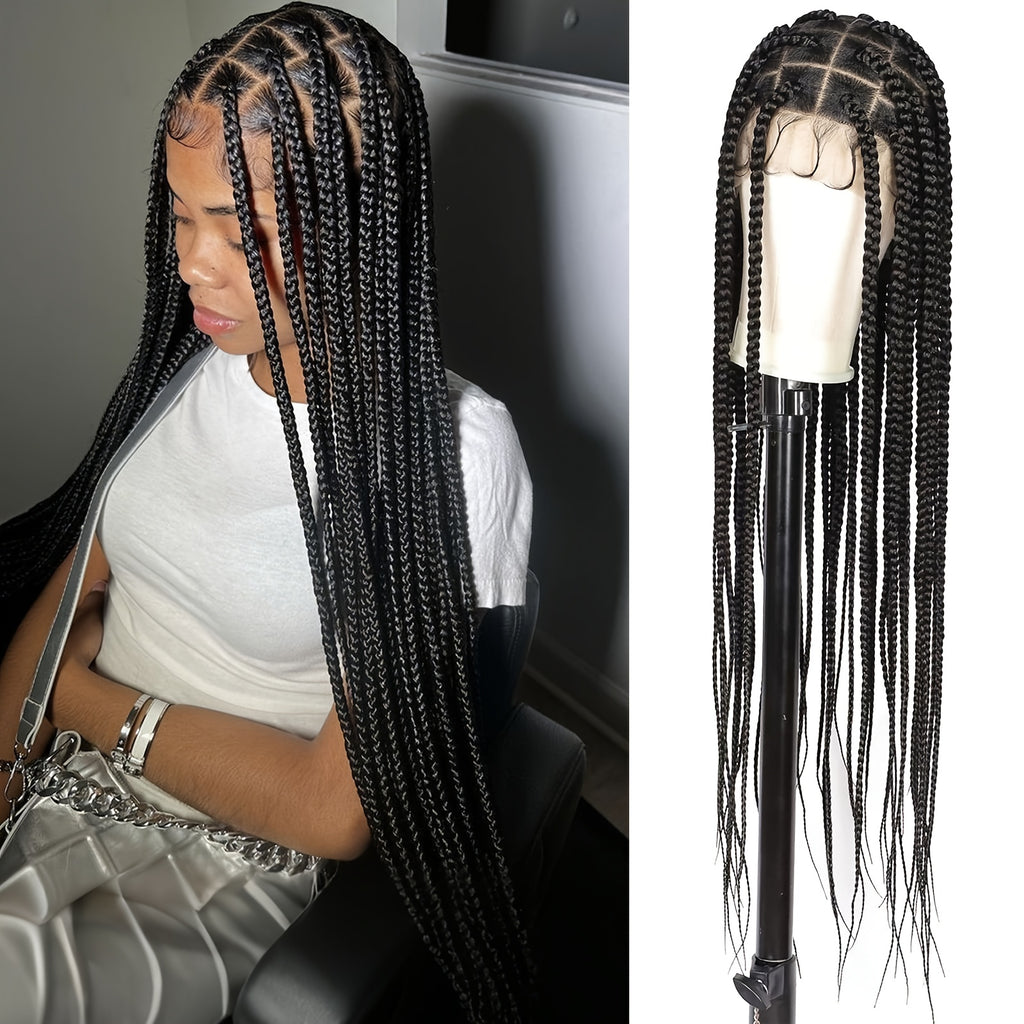 Full Lace Hand-Crafted Lace Front Wig Majestic Extra-Long Tail Curly Braids Lace Frontal Braided Wigs Curly Braids Wig with for Women