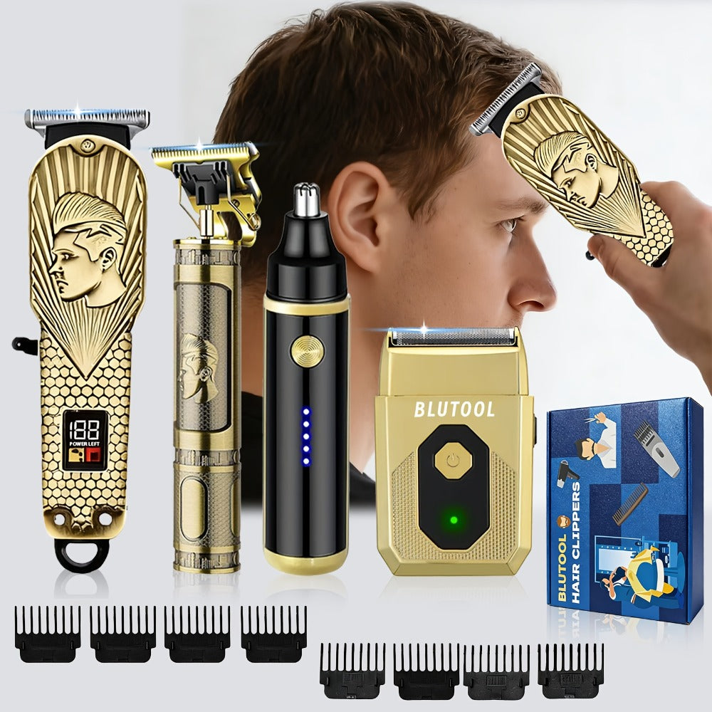 2pcs/4pcs Men's Hair Clipper and Beard Trimmer Bundle with USB- Clippers & LCD Display Trimmer - Barber Kit Suitable for Home, Travel, Ideal Gift for Men, Barber Equipment (Clipper and Trimmer)