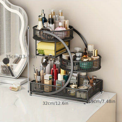 Lightweight Metal Cosmetic Storage Rack with Makeup Brushes No-Installation Countertop Organizer for Dresser Bathroom Vanity Skincare Makeup Black White