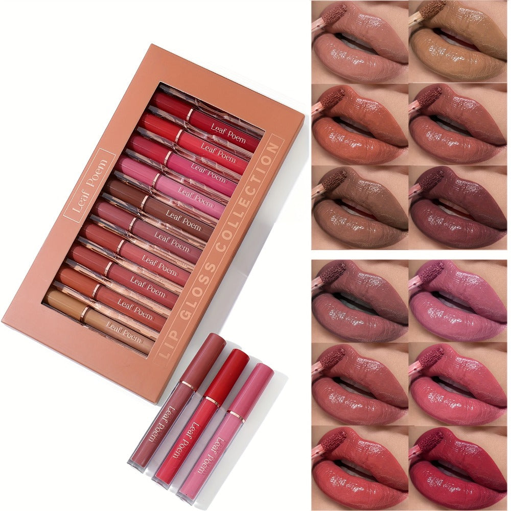 12pcs Lip Gloss Set, Non-stick And Non-fading, Long-lasting - High Color Display, Moisturizing, Waterproof, Hydrating Texture Lip Gloss Suitable for All-day Use, Easy to Apply - Suitable for All Skin Tones And Occasions, Perfect Holiday Gift