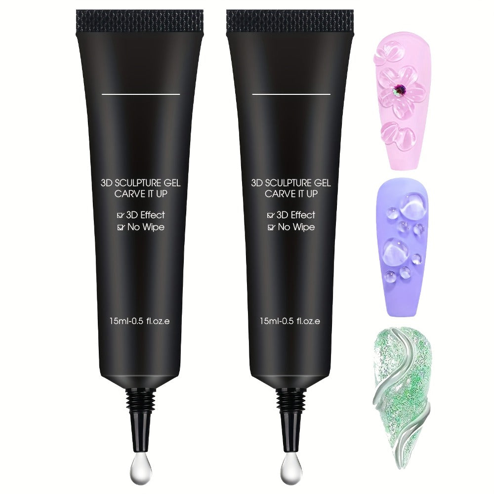 3D Nail Gel - Nail Art Sculpting Gel Nail Gel 0.51oz*2 No Wipe Clear Gel Nail Gel, Nail Design DIY Nail Art for 3D Gel Nail Polish Painting Nail Painting Gel Decoration Nail Art
