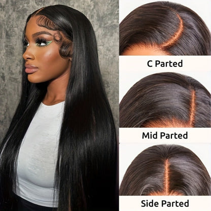 4x4 Lace Closure Wig Human Hair Straight Glueless Pre-Plucked Natural Hairline Black Straight Wig 12-28 Inch Women No Glue Easy Wear Versatile Parting