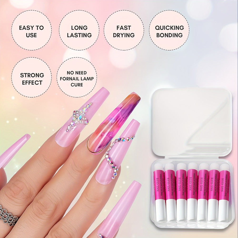 14pcs Quick-Dry Nail Glue, A Total Of 1.28oz, Super Strong Nail Glue 12pcs Of 0.07oz & 2pcs Of 0.24oz, for Acrylic & Fake Nails, Long-lasting, No Lamp Required, Super Strong Nail Glue for Press-Ons & Rhinestones, for Nail Salon Home DIY, Nail Salon