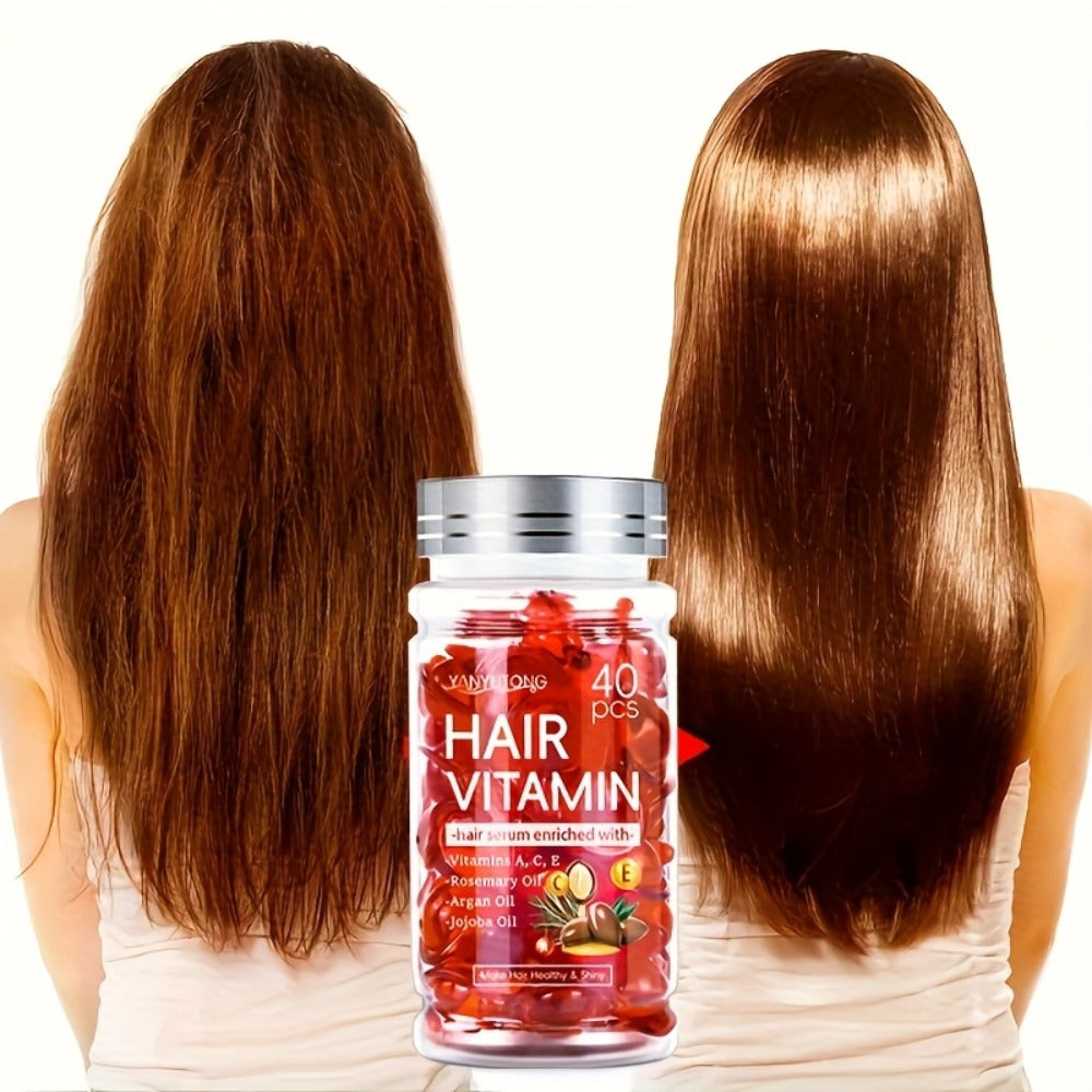 Hair Growth Vitamin Capsules with Moroccan Argan Oil, Keratin & Vitamins A C E B – Anti-Frizz Hair Essence for Dry, Damaged & Curly Hair | Unisex Scalp Care, 40PCS / 40PCS×5